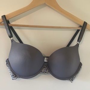 🆕 Maidenform 36D Gray Lace Lightly Padded Underwire Bra New